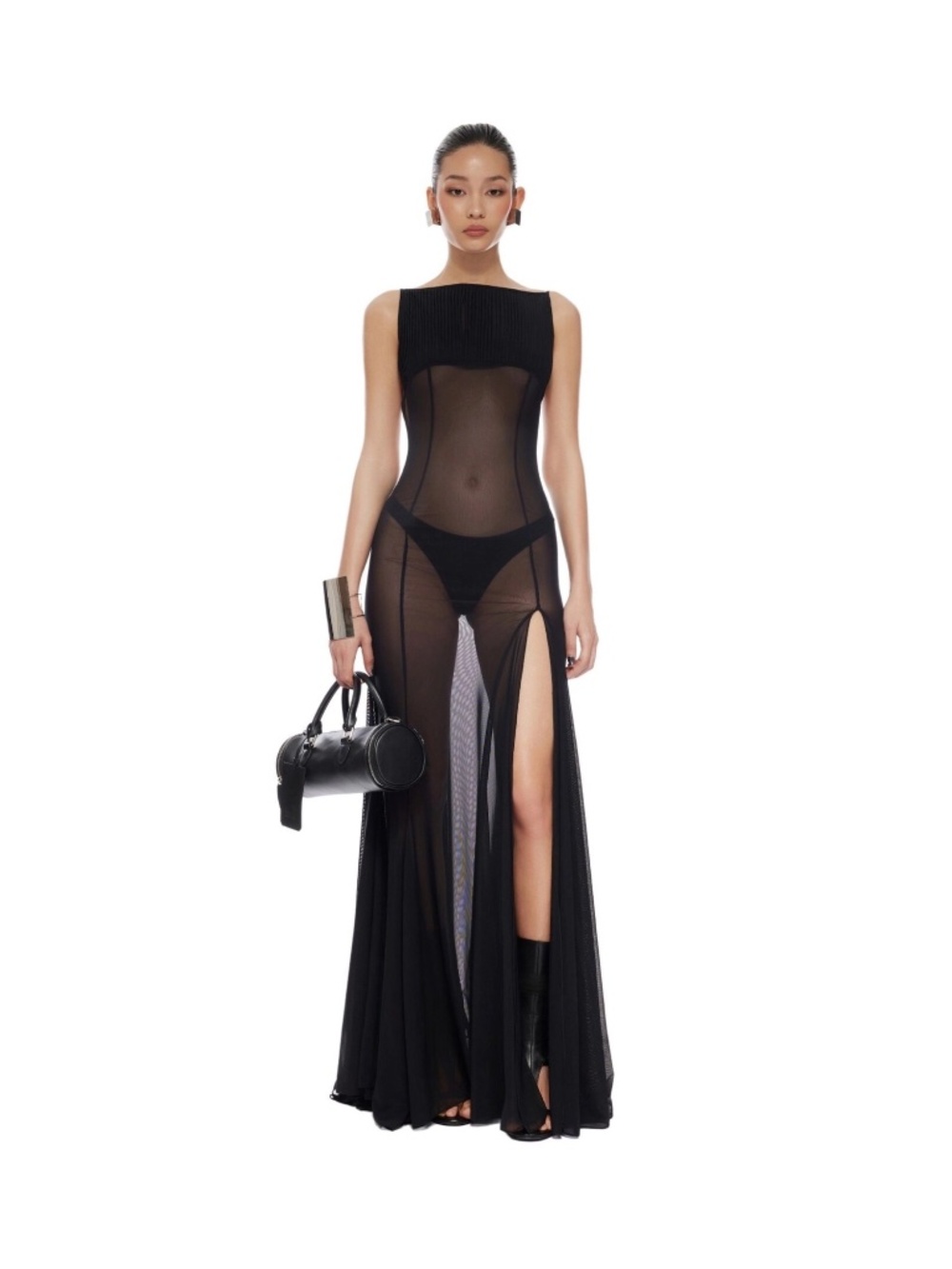 FANCI CLUB Black Mesh Backless Gown
